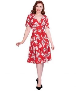 Women's Apparel Timeless London 1940's Molly Wrap Dress In Red Floral