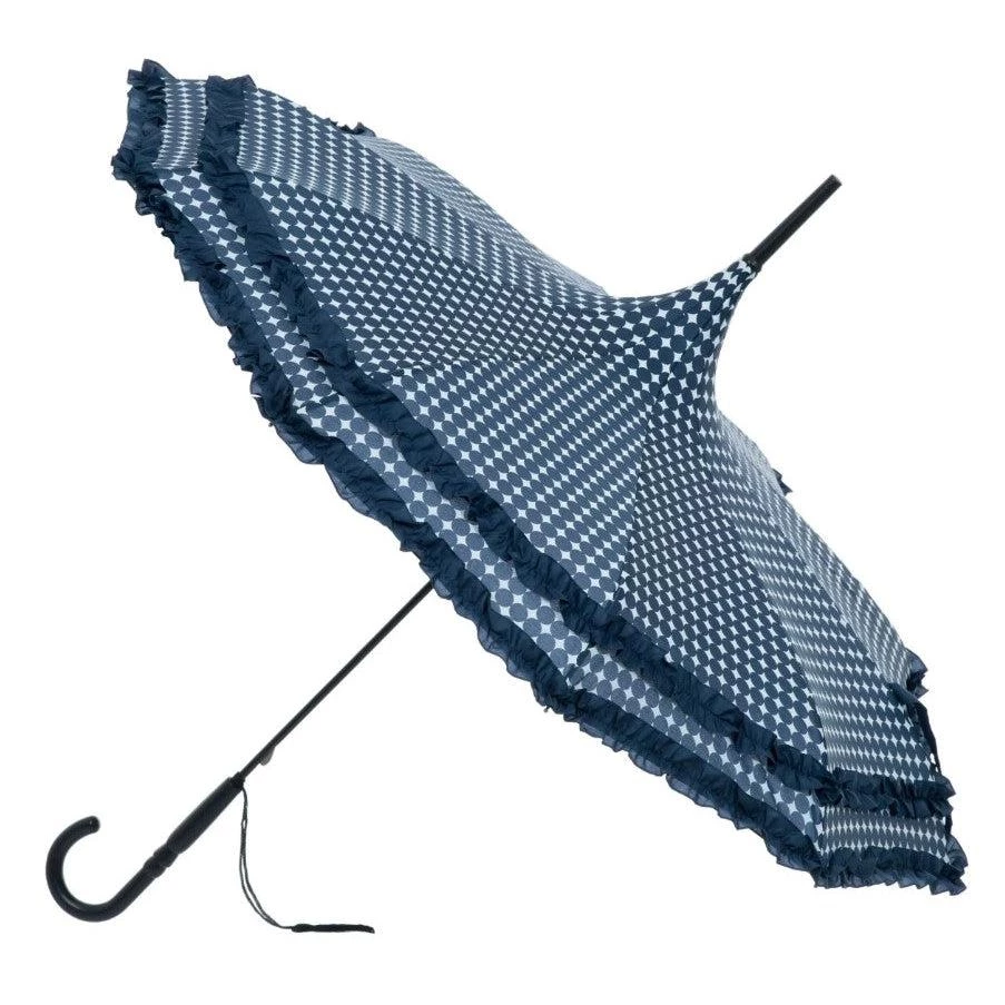 Soake Frilly Pagoda Umbrella In Navy Polka Dots Women's Apparel 3 Soake Frilly Pagoda Umbrella In Navy Polka Dots Women's Apparel