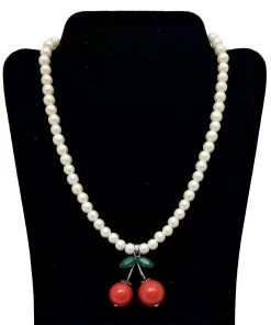 Glitz Glam And Rebellion Accessories GGR Cherries & Pearls Necklace In Ivory