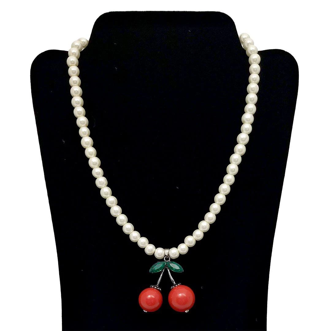 Glitz Glam And Rebellion Accessories GGR Cherries & Pearls Necklace In Ivory 4 Glitz Glam And Rebellion Accessories GGR Cherries & Pearls Necklace In Ivory