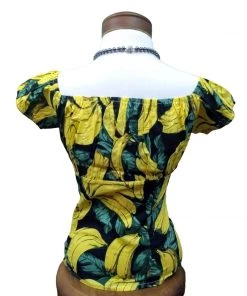 Glitz Glam And Rebellion Women's Apparel Pinup Peasant Blouse In Banana Print