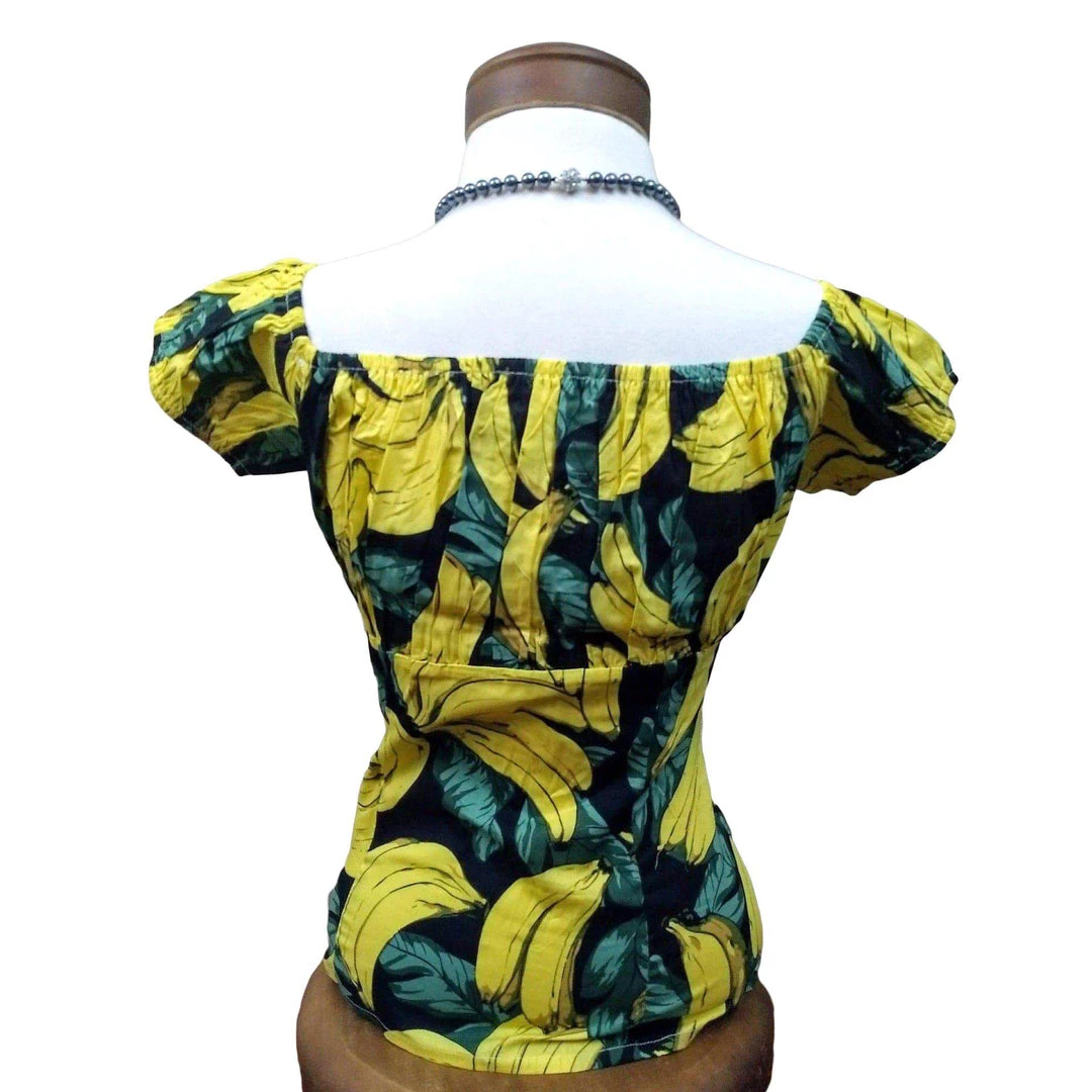 Glitz Glam And Rebellion Women's Apparel Pinup Peasant Blouse In Banana Print 4 Glitz Glam And Rebellion Women's Apparel Pinup Peasant Blouse In Banana Print