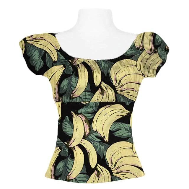 Glitz Glam And Rebellion Women's Apparel Pinup Peasant Blouse In Banana Print 5 Glitz Glam And Rebellion Women's Apparel Pinup Peasant Blouse In Banana Print