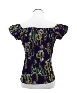 Glitz Glam And Rebellion Pinup Peasant Top In Cactus Print Women's Apparel