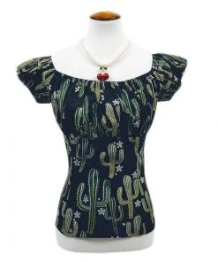 Glitz Glam And Rebellion Pinup Peasant Top In Cactus Print Women's Apparel