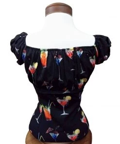 Glitz Glam And Rebellion Pinup Peasant Top In Cocktails Print Women's Apparel