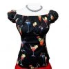 Glitz Glam And Rebellion Pinup Peasant Top In Cocktails Print Women's Apparel