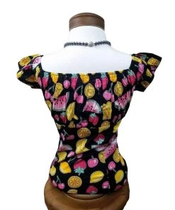 Glitz Glam And Rebellion Pinup Peasant Top In Summer Fruit Print Women's Apparel