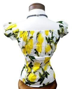 Glitz Glam And Rebellion Women's Apparel Pinup Peasant Blouse In Yellow Lemons