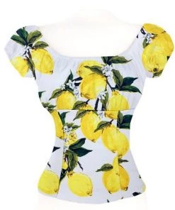 Glitz Glam And Rebellion Women's Apparel Pinup Peasant Blouse In Yellow Lemons