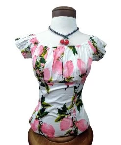 Glitz Glam And Rebellion Pinup Peasant Blouse In Pink Lemons