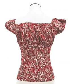 Glitz Glam And Rebellion Pinup Peasant Top In Red Paisley Women's Apparel