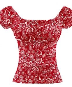 Glitz Glam And Rebellion Pinup Peasant Top In Red Paisley Women's Apparel
