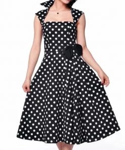 ChicStar Vamp Collar Dress In Black Dots Women's Apparel