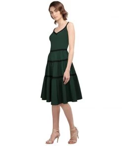 ChicStar Tiered Swing Dress In Green