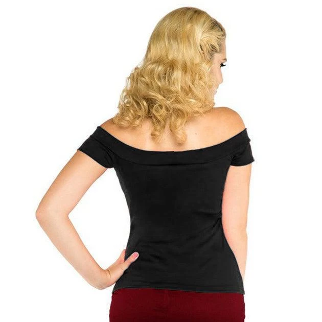 Glitz Glam And Rebellion Black Music Note Off-Shoulder Top Women's Apparel 5 Glitz Glam And Rebellion Black Music Note Off-Shoulder Top Women's Apparel