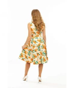 Eva Rose V-Neck Swing Dress In Oranges Print Women's Apparel