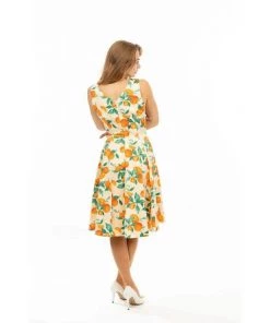 Eva Rose V-Neck Swing Dress In Oranges Print Women's Apparel