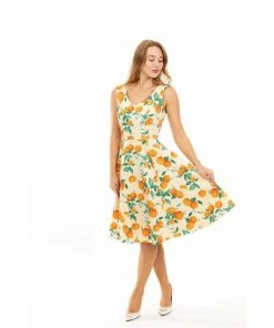 Eva Rose V-Neck Swing Dress In Oranges Print Women's Apparel