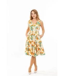 Eva Rose V-Neck Swing Dress In Oranges Print Women's Apparel