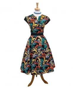 Women's Apparel Orchid Bloom Hawaiian Swing Dress In Black