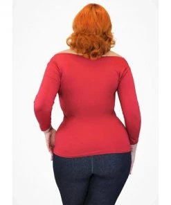 Hemet Three Quarter Sleeve V Neck Top In Red Women's Apparel