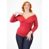 Hemet Three Quarter Sleeve V Neck Top In Red Women's Apparel