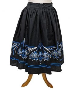 Sourpuss Batty Pinstripe Skirt In Black & Blue