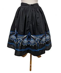 Sourpuss Batty Pinstripe Skirt In Black & Blue