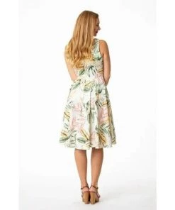 Eva Rose V-Neck Swing Dress In Palm Fronds Print Women's Apparel