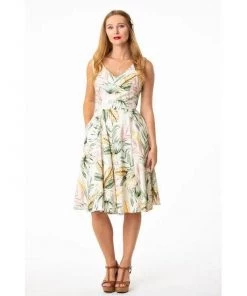 Eva Rose V-Neck Swing Dress In Palm Fronds Print Women's Apparel