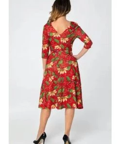 Women's Apparel Miss Lulo Pamela Swing Dress In Red Floral Print