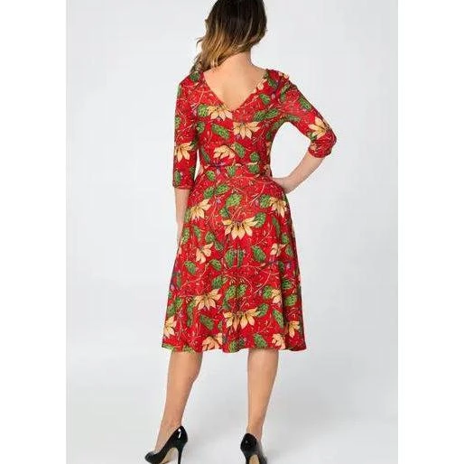 Women's Apparel Miss Lulo Pamela Swing Dress In Red Floral Print 4 Women's Apparel Miss Lulo Pamela Swing Dress In Red Floral Print