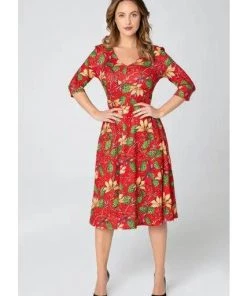 Women's Apparel Miss Lulo Pamela Swing Dress In Red Floral Print