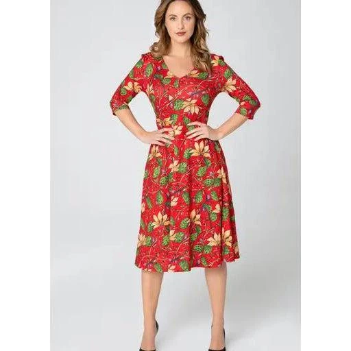 Women's Apparel Miss Lulo Pamela Swing Dress In Red Floral Print 3 Women's Apparel Miss Lulo Pamela Swing Dress In Red Floral Print
