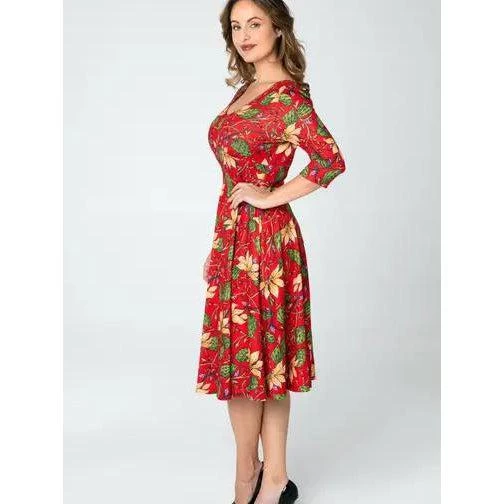 Women's Apparel Miss Lulo Pamela Swing Dress In Red Floral Print 5 Women's Apparel Miss Lulo Pamela Swing Dress In Red Floral Print