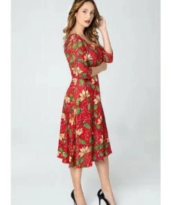 Women's Apparel Miss Lulo Pamela Swing Dress In Red Floral Print 9 Women's Apparel Miss Lulo Pamela Swing Dress In Red Floral Print
