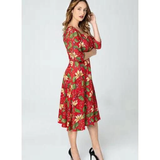 Women's Apparel Miss Lulo Pamela Swing Dress In Red Floral Print 6 Women's Apparel Miss Lulo Pamela Swing Dress In Red Floral Print