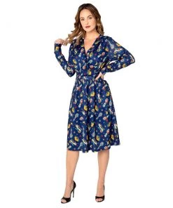 Miss Lulo Paula Swing Dress In Art Deco Tattoo Print