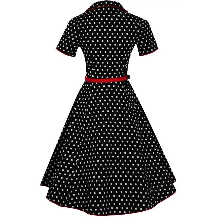 Women's Apparel Dolly & Dotty Penelope Shirt Dress In Black With White Dots 6 Women's Apparel Dolly & Dotty Penelope Shirt Dress In Black With White Dots