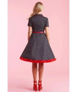 Women's Apparel Dolly & Dotty Penelope Shirt Dress In Black With White Dots