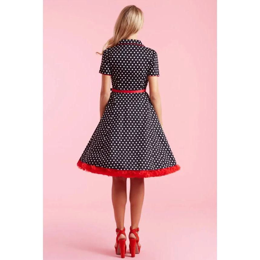 Women's Apparel Dolly & Dotty Penelope Shirt Dress In Black With White Dots 4 Women's Apparel Dolly & Dotty Penelope Shirt Dress In Black With White Dots