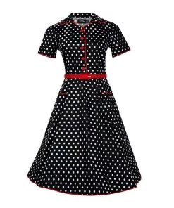 Women's Apparel Dolly & Dotty Penelope Shirt Dress In Black With White Dots 8 Women's Apparel Dolly & Dotty Penelope Shirt Dress In Black With White Dots
