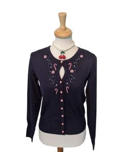 Banned Christmas Peppermints Cardigan In Navy