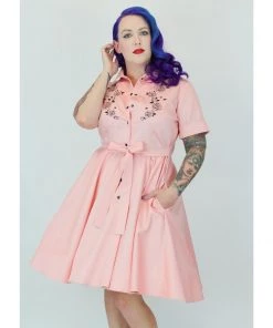 Hemet Embroidered Rose Circle Dress In Pink