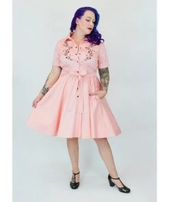 Hemet Embroidered Rose Circle Dress In Pink