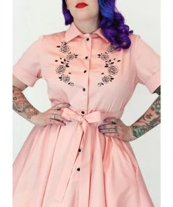 Hemet Embroidered Rose Circle Dress In Pink