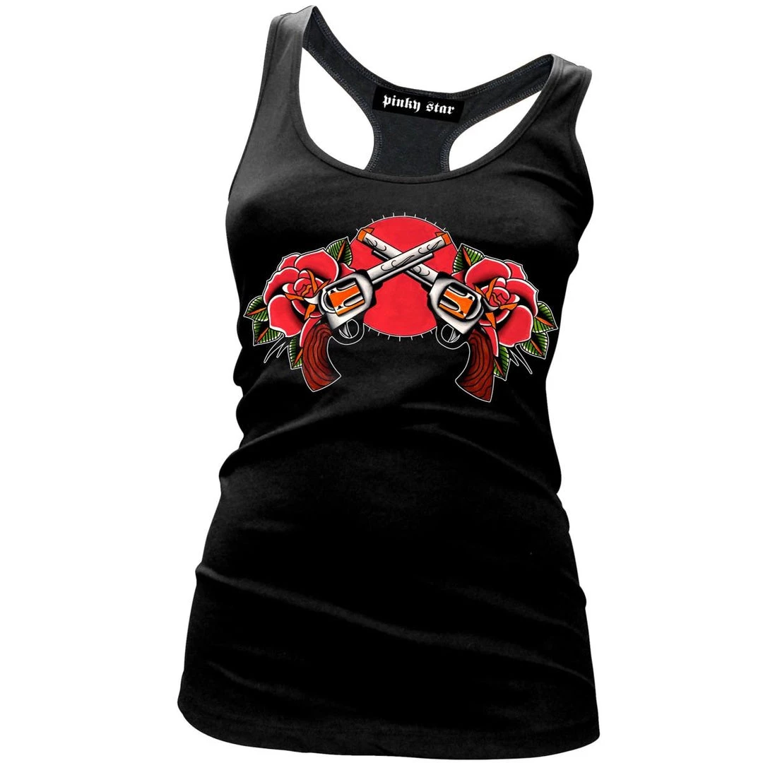 Pinky Star Pistols And Roses Tank Top Women's Apparel 3 Pinky Star Pistols And Roses Tank Top Women's Apparel