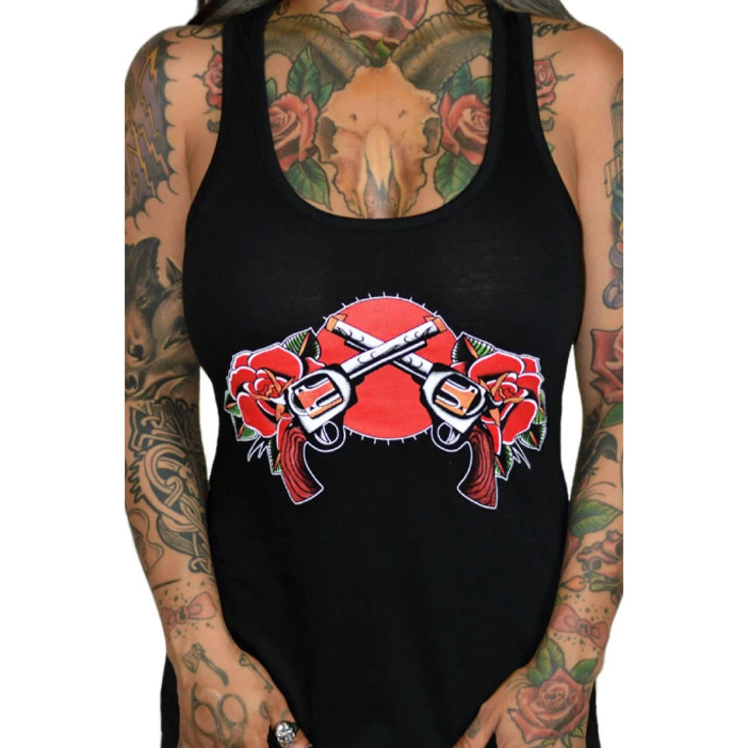 Pinky Star Pistols And Roses Tank Top Women's Apparel 4 Pinky Star Pistols And Roses Tank Top Women's Apparel
