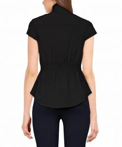 ChicStar Pleated Vamp Collar Top In Black Women's Apparel